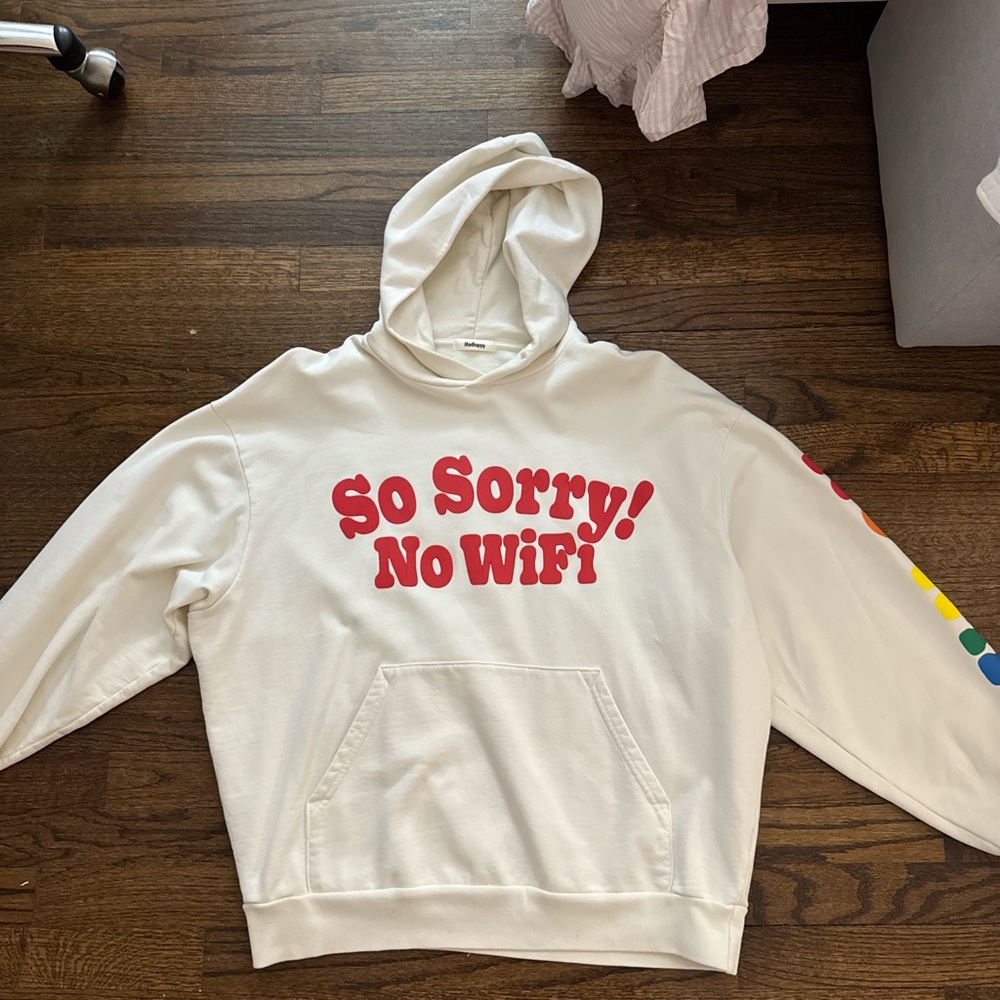 MADHAPPY Hoodie with Red 'So Sorry! No WiFi' Print